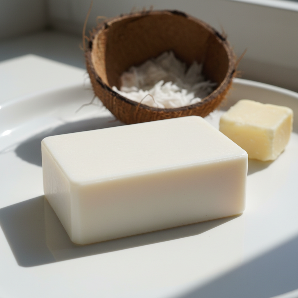 Handmade coconut bar soap with natural ingredients